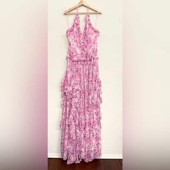 NWT Cinq a Sept Agatha Chiffon Ruffled Gown in Vibrant Plum Multi Size 10 - Picture 10 of 17